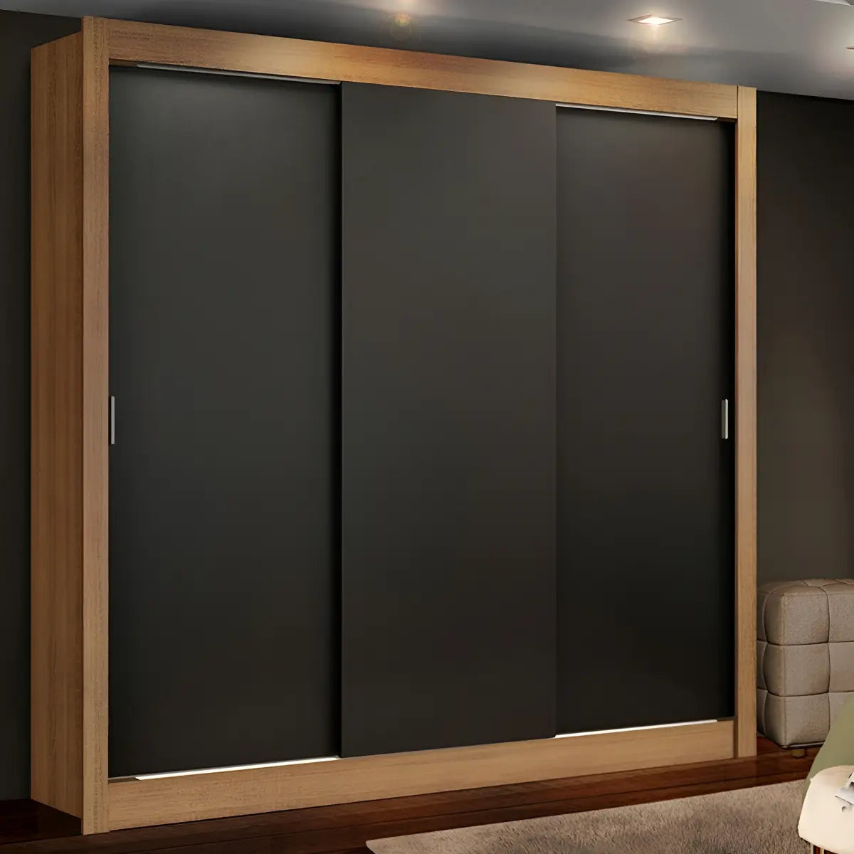 Guarda Roupa Casal Madesa Mônaco 3 Portas De Correr Cor Rustic/Preto 10937K — foto 1