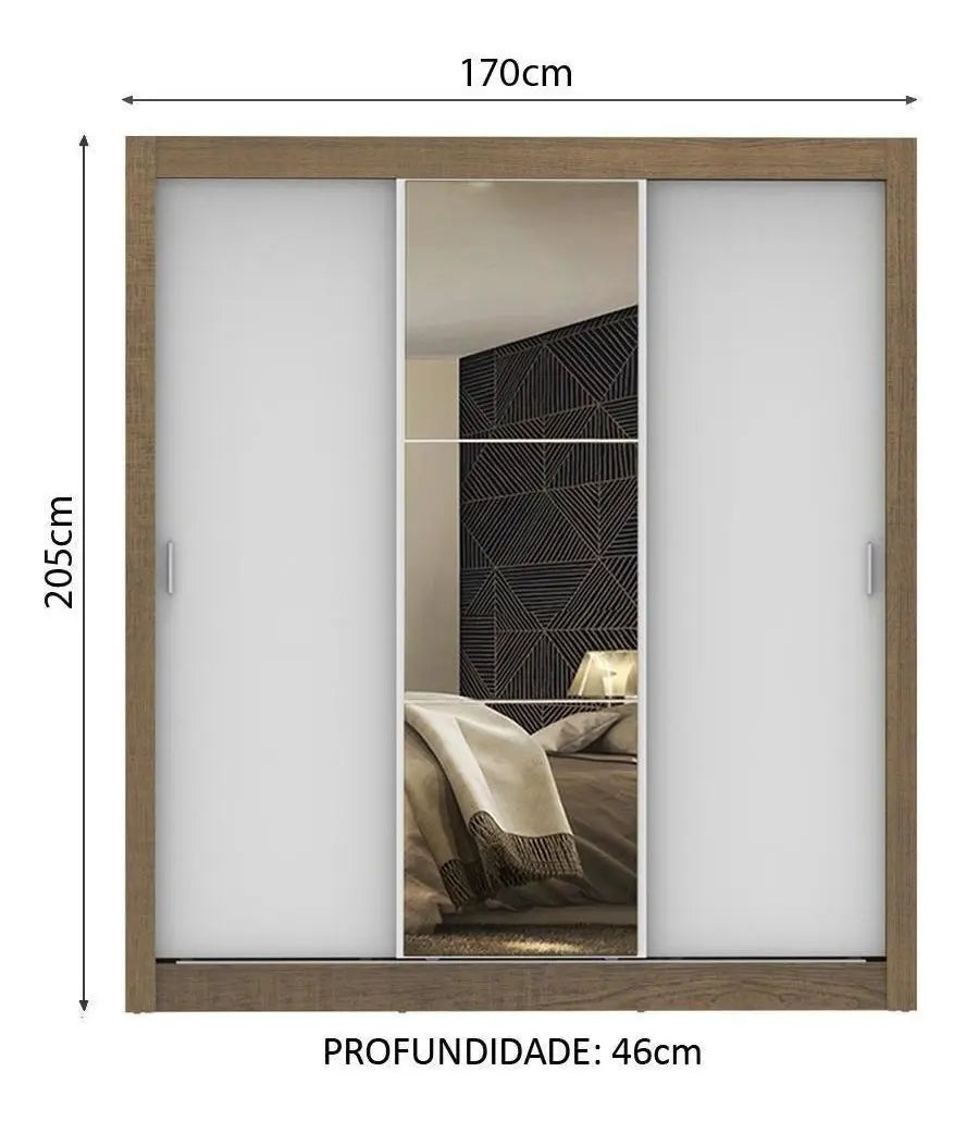 Guarda Roupa Casal Madesa Mônaco 3 Portas Correr Com Espelho Cor Rustic/Branco 1093D81E — foto 2