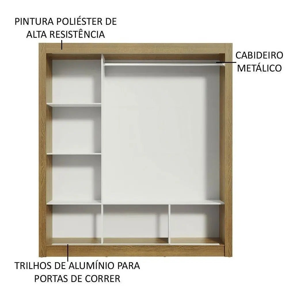 Guarda Roupa Casal Madesa Mônaco 3 Portas Correr Com Espelho Cor Rustic/Branco 1093D81E — foto 3