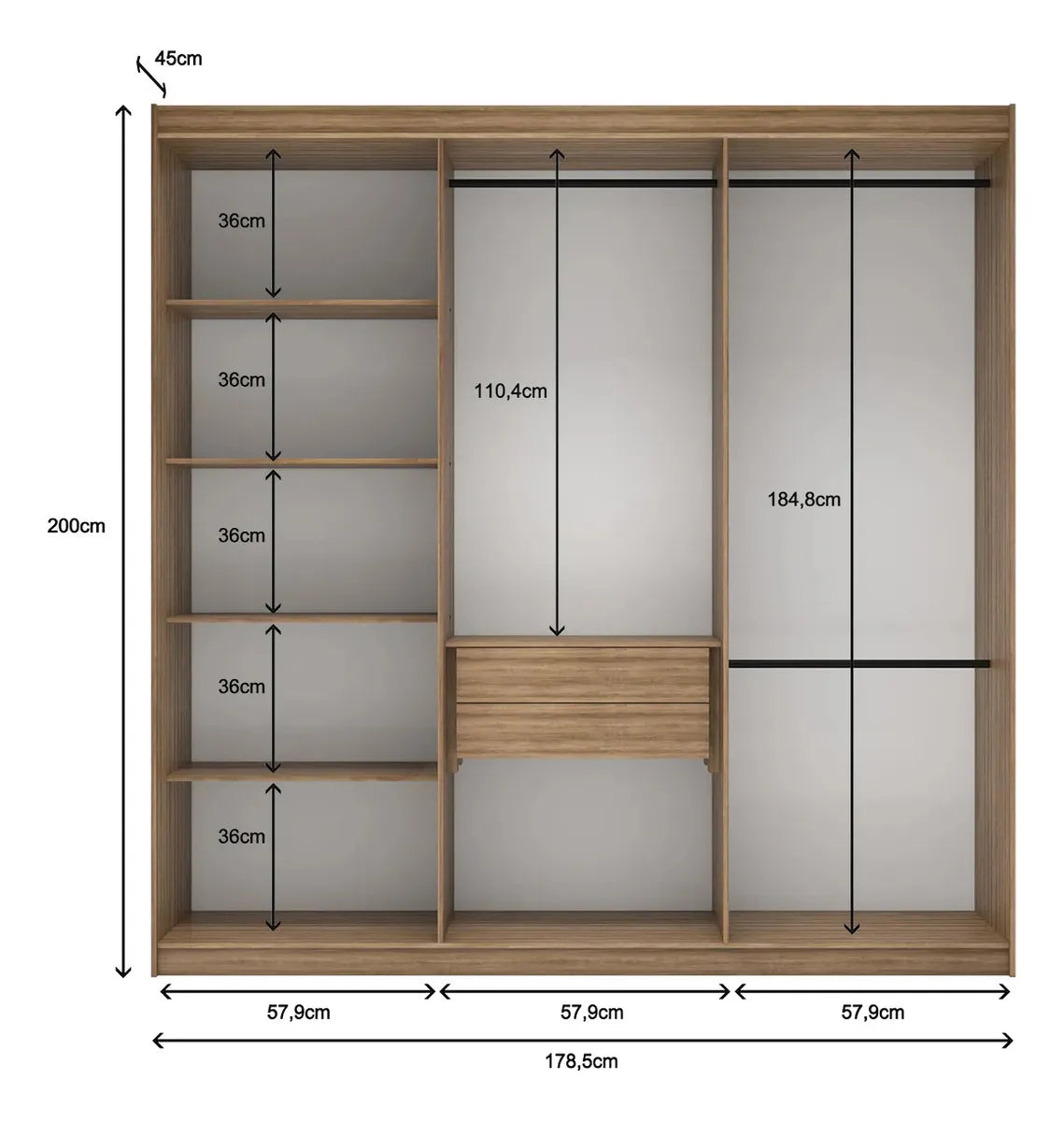 Guarda-roupa Roupeiro 200x180cm Casal 6 Portas 2 Gavetas Madeirado E Off White - Espaço Amplo E Estilo Moderno — foto 2