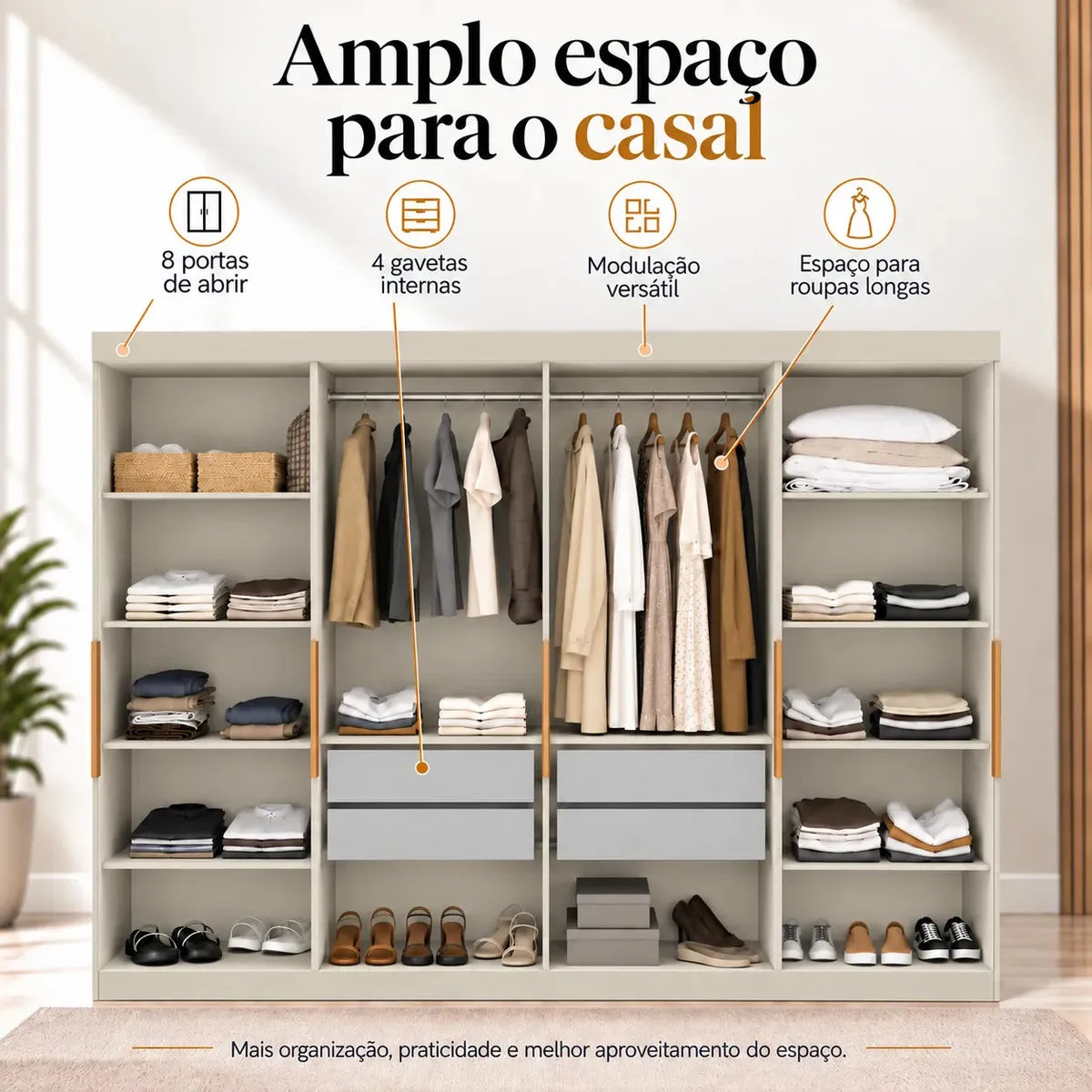 Guarda-Roupa Casal Paris 8 Portas 4 Gavetas Branco — foto 3