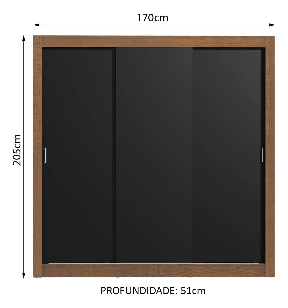 Guarda Roupa Casal Madesa Mônaco 3 Portas De Correr Cor Rustic/Preto 10937K — foto 3