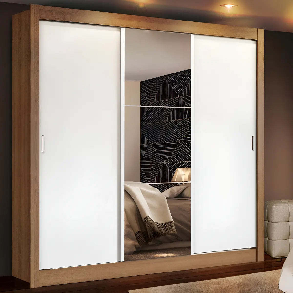 Guarda Roupa Casal Madesa Mônaco 3 Portas Correr Com Espelho Cor Rustic/Branco 1093D81E — foto 1