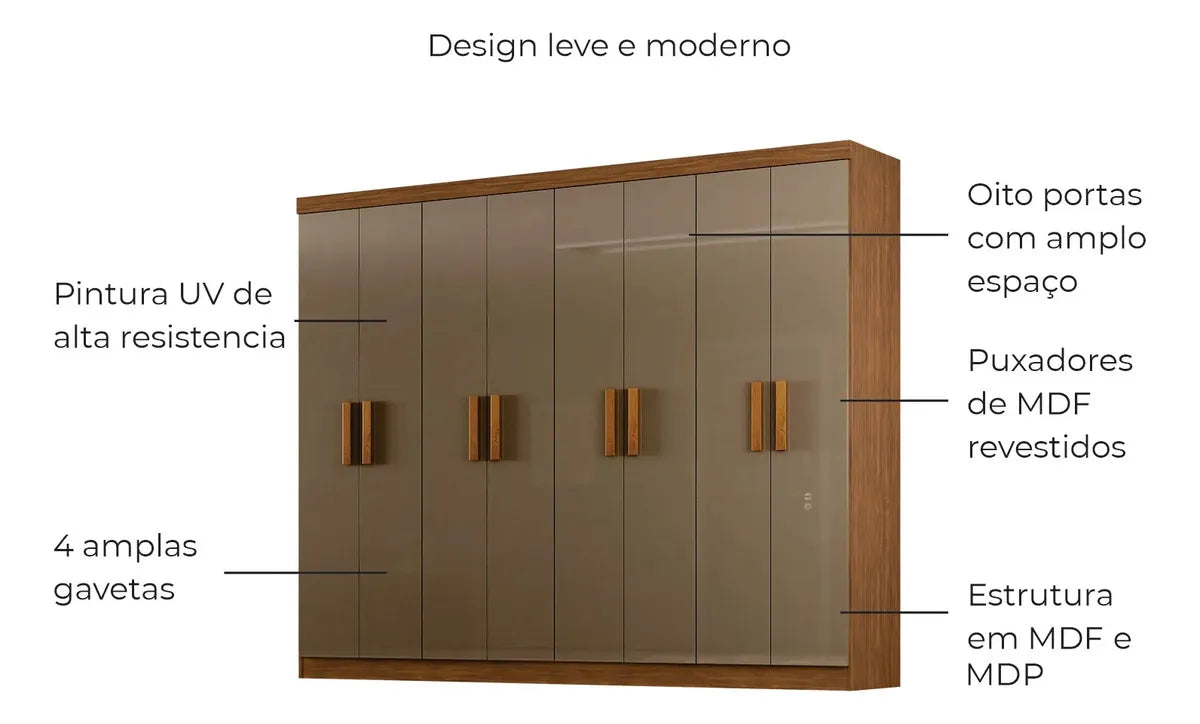 Guarda Roupas Casal Grande 8 Portas Com Gavetas Sampa Marrom Amadeirado — foto 3